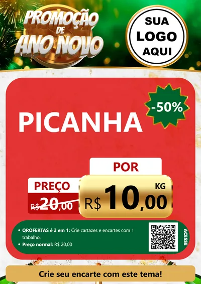 Modelo de Cartaz para Cartaz A4 Vertical com o tema Promoção de Ano Novo para Açougue