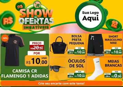 Modelo de Encarte para Encarte A4 Horizontal com o tema Show de Ofertas Imbatíveis para Roupas e acessórios