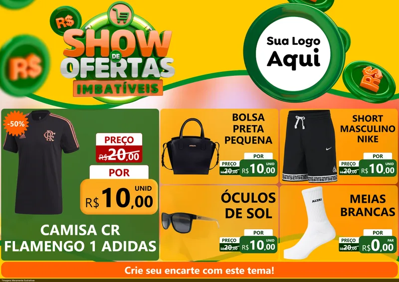 Modelo de Encarte para Encarte A4 Horizontal com o tema Show de Ofertas Imbatíveis para Roupas e acessórios