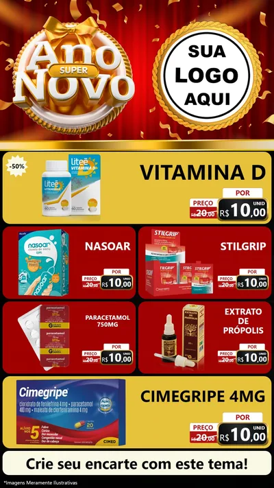 Modelo de TV para TV Vertical com o tema Super Ano Novo para Farmácia