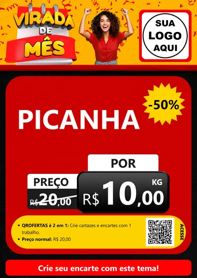 Modelo de Cartaz para Cartaz A4 Vertical com o tema Virada de Mês para Açougue