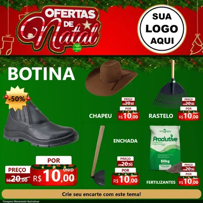 Modelo de Rede Social para Feed Facebook com o tema Ofertas de Natal para Agropecuária