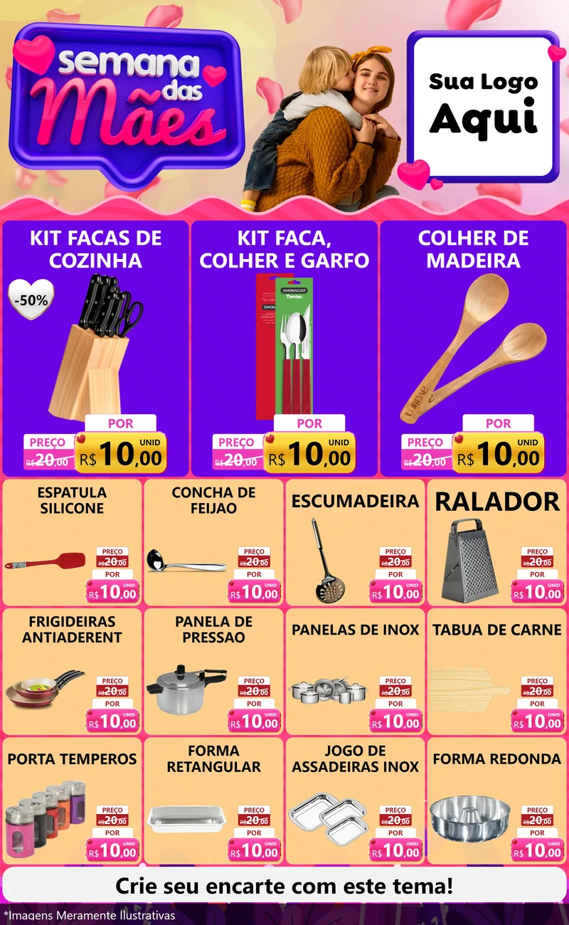 Modelo de Encarte para Encarte Grande com o tema Semana das Mães para Utilidades Domésticas