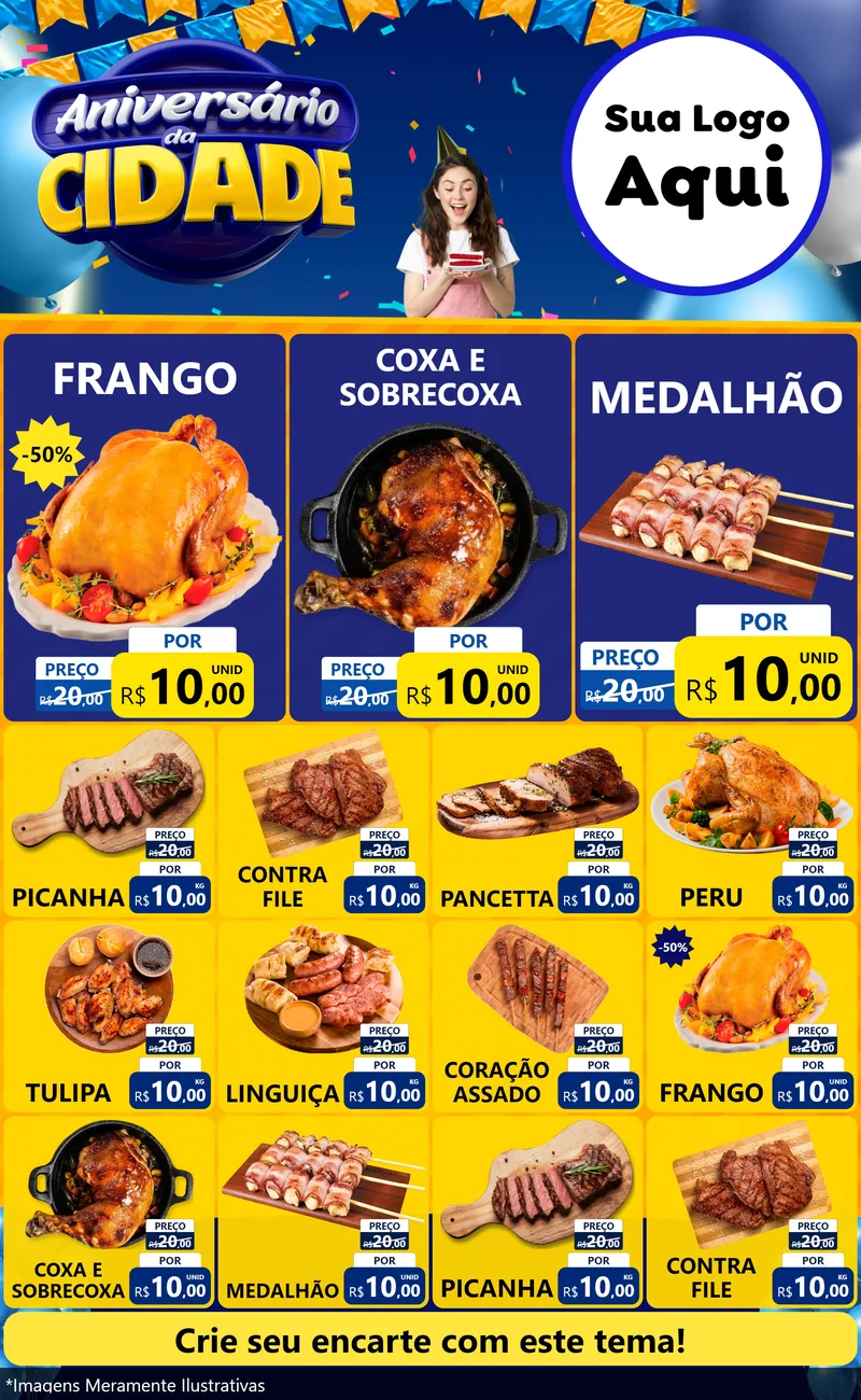 Modelo de Encarte para Encarte Grande com o tema Aniversário da Cidade para Assados