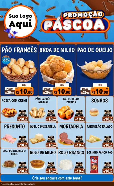 Modelo de Encarte para Encarte Grande com o tema Promoção Páscoa para Padaria