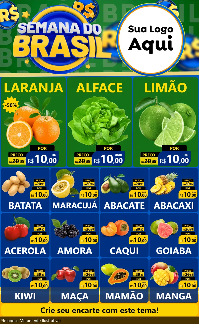 Modelo de Encarte para Encarte Grande com o tema Semana Do Brasil para Hortifrúti