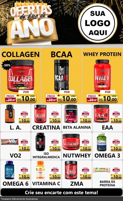 Modelo de Encarte para Encarte Grande com o tema Ofertas de Fim de Ano para Suplementos alimentares