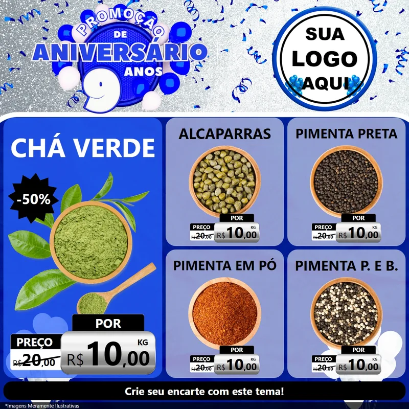 Modelo de Rede Social para Feed Facebook com o tema Promoção de Aniversário - 9 Anos para Produtos Naturais