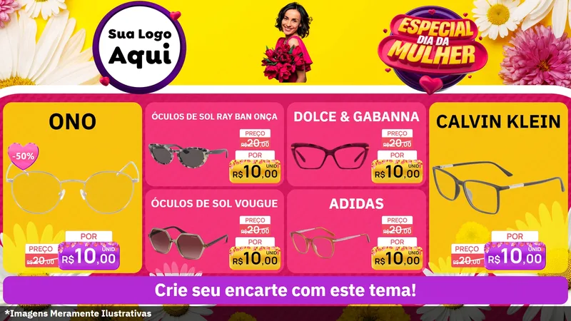 Modelo de TV para TV Horizontal com o tema Especial Dia da Mulher para Óticas