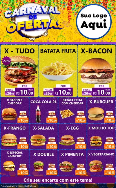 Modelo de Encarte para Encarte Grande com o tema Carnaval de Ofertas para Hamburgueria