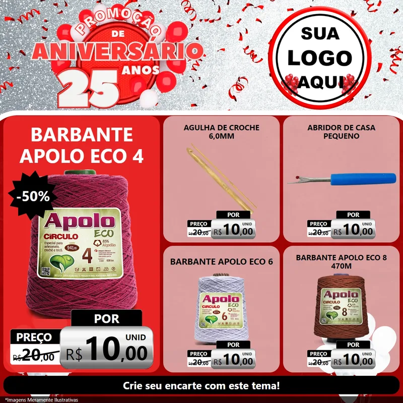 Modelo de Rede Social para Feed Facebook com o tema Promoção de Aniversário - 25Anos para Armarinho e Aviamentos