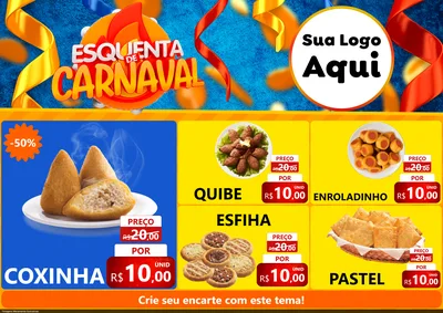 Modelo de Encarte para Encarte A4 Horizontal com o tema Esquenta de Carnaval para Salgadaria