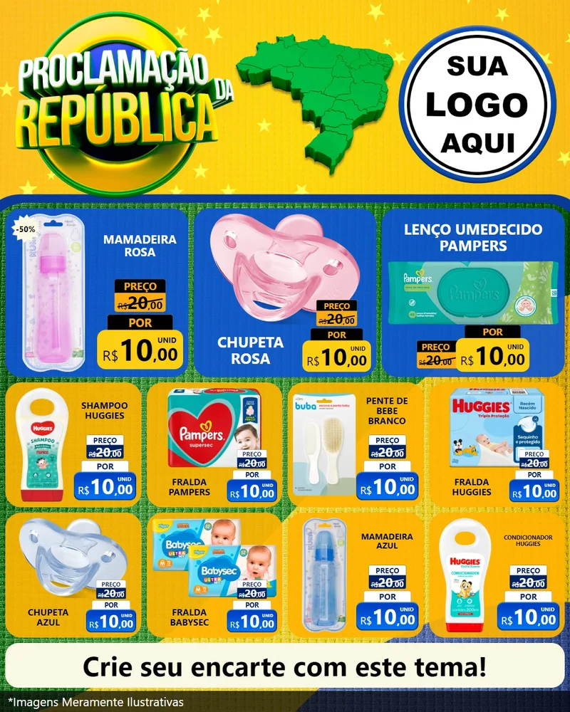 Modelo de Rede Social para Feed Instagram com o tema Proclamação da República para Bebês