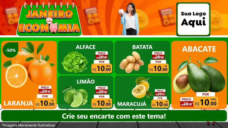 Modelo de TV para TV Horizontal com o tema Janeiro da Economia para Hortifrúti