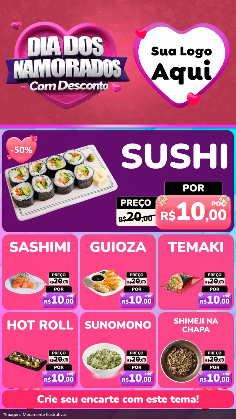 Modelo de Rede Social para Stories com o tema Dia Dos Namorados Com Desconto para Comida japonesa