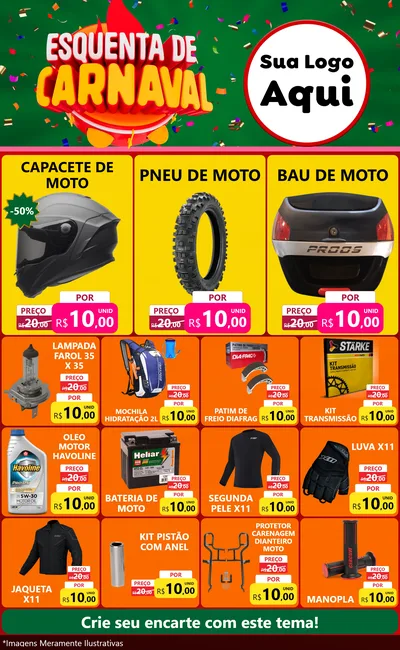 Modelo de Encarte para Encarte Grande com o tema Esquenta de Carnaval para Moto peças