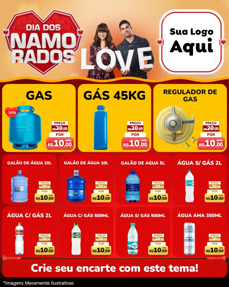 Modelo de Rede Social para Feed Instagram com o tema Dia dos Namorados para Água e gás