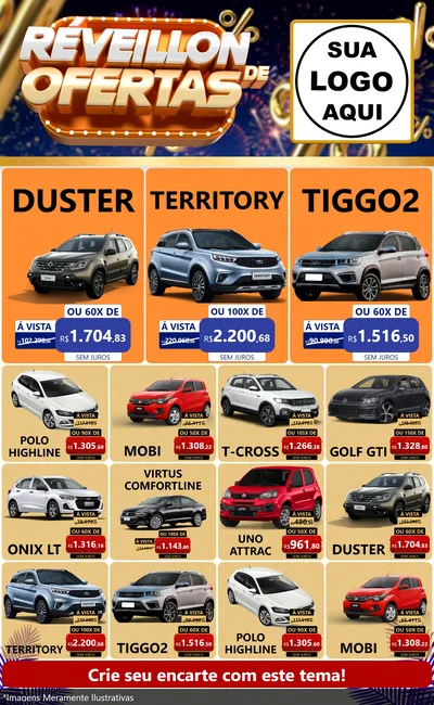 Modelo de Encarte para Encarte Grande com o tema Réveillon de Ofertas para Concessionaria de Carros