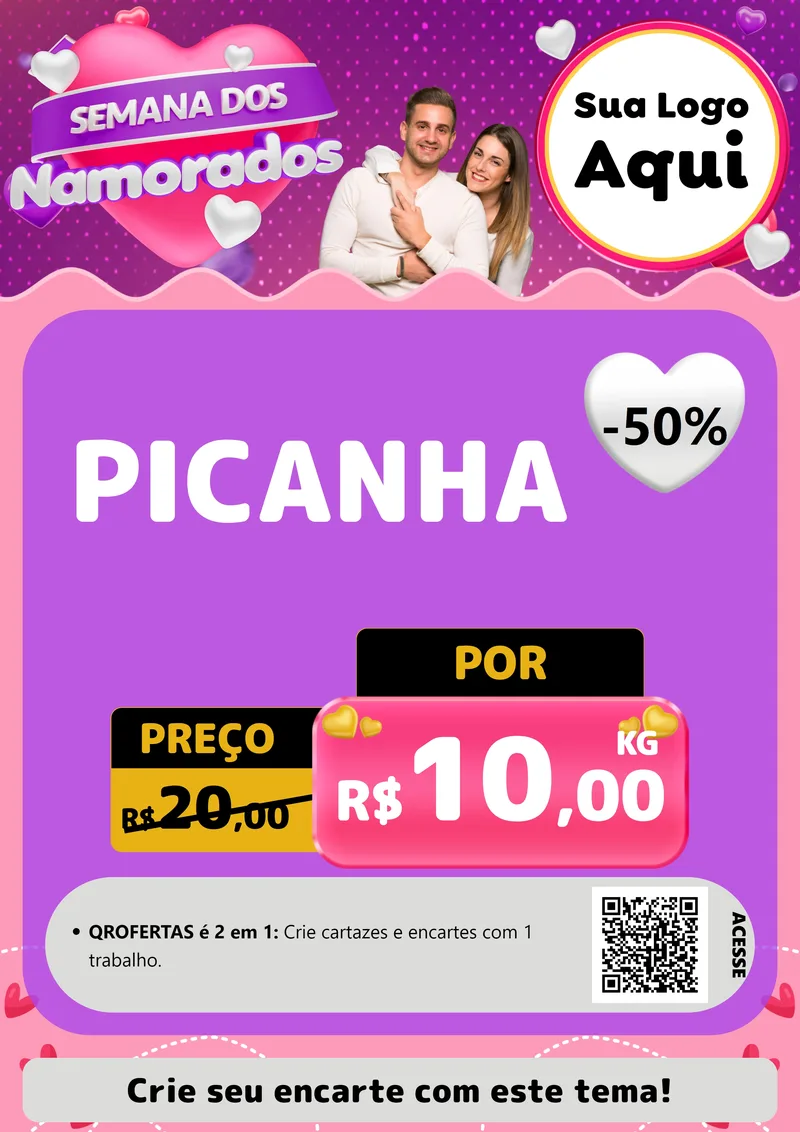Modelo de Cartaz para Cartaz A4 Vertical com o tema Semana dos Namorados para Açougue