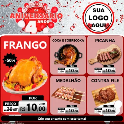 Modelo de Rede Social para Feed Facebook com o tema Promoção de Aniversário - 4 Anos para Assados
