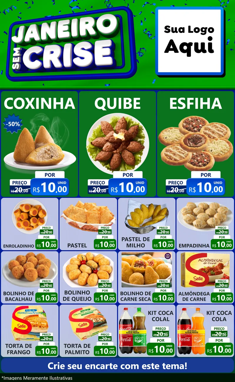 Modelo de Encarte para Encarte Grande com o tema Janeiro Sem Crise para Salgadaria