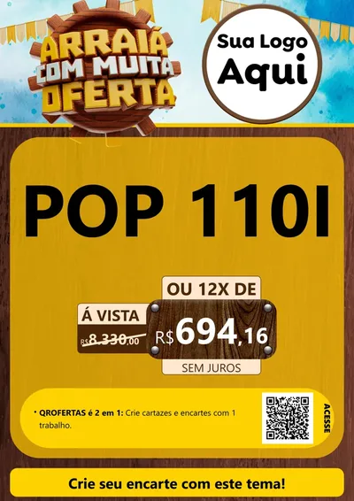 Modelo de Cartaz para Cartaz A4 Vertical com o tema Ofertas de São João - Junina para Concessionaria de Motos