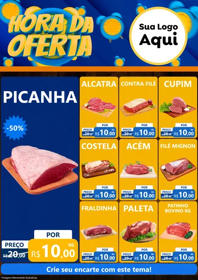 Modelo de Encarte para Encarte A4 Vertical com o tema Hora da Oferta para Açougue