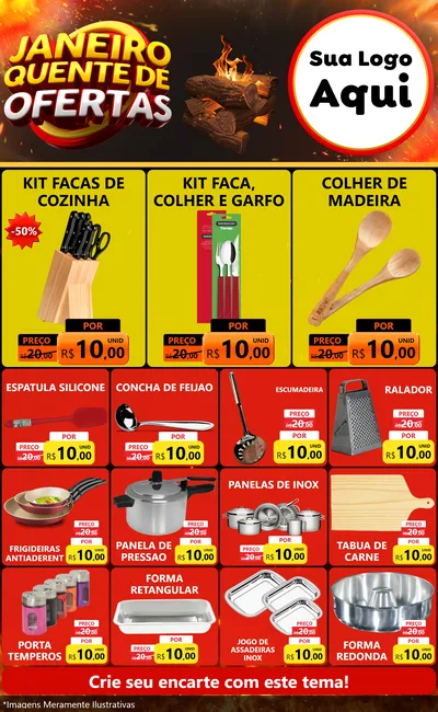 Modelo de Encarte para Encarte Grande com o tema Janeiro Quente de Ofertas para Utilidades Domésticas