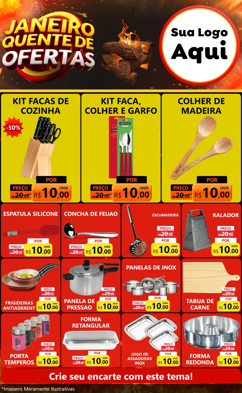 Modelo de Encarte para Encarte Grande com o tema Janeiro Quente de Ofertas para Utilidades Domésticas