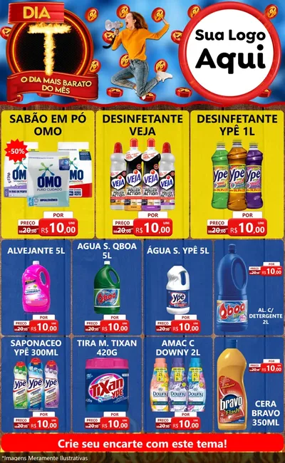 Modelo de Encarte para Encarte Grande com o tema Dia T - O Dia Mais Barato Do Mês para Produtos de Limpeza