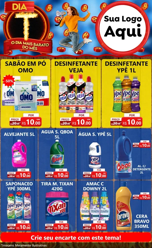 Modelo de Encarte para Encarte Grande com o tema Dia T - O Dia Mais Barato Do Mês para Produtos de Limpeza