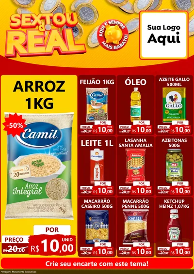 Modelo de Encarte para Encarte A4 Vertical com o tema Sextou do Real para Supermercado
