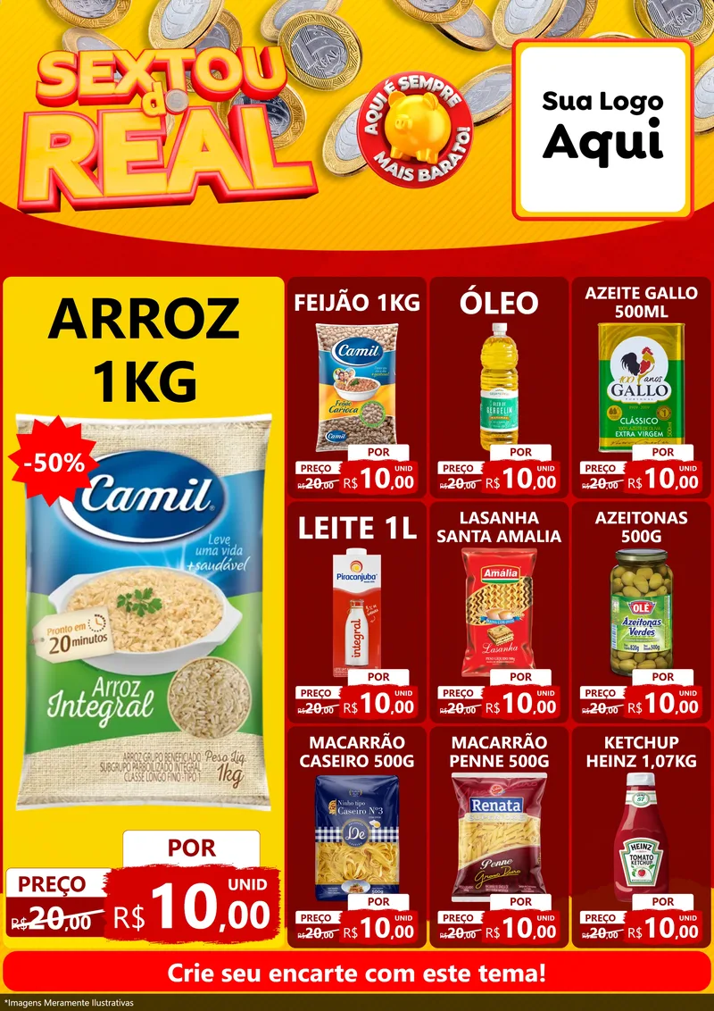 Modelo de Encarte para Encarte A4 Vertical com o tema Sextou do Real para Supermercado
