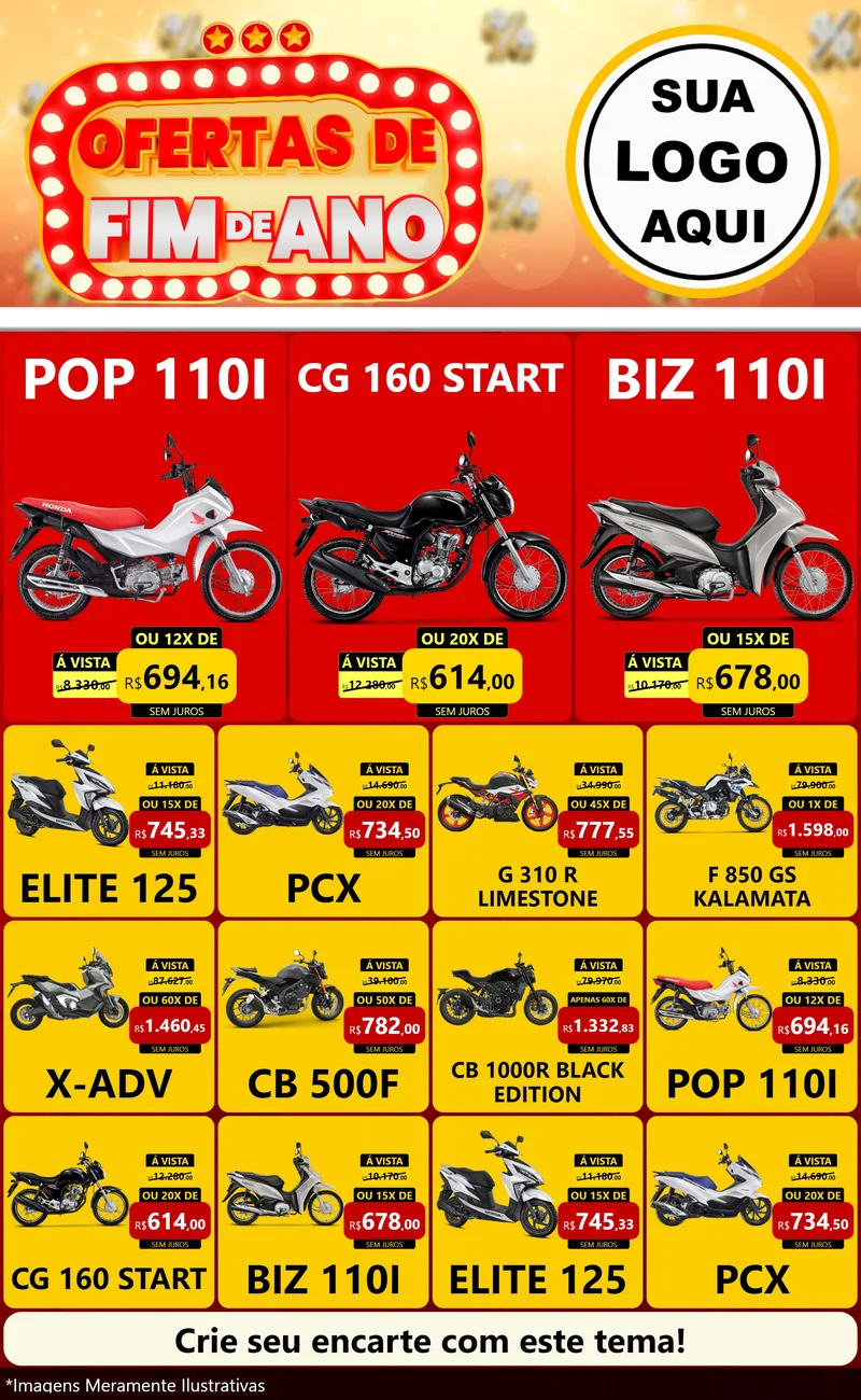 Modelo de Encarte para Encarte Grande com o tema Ofertas de Fim de Ano para Concessionaria de Motos