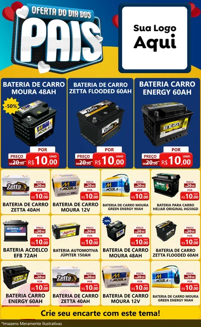 Modelo de Encarte para Encarte Grande com o tema Oferta Do Dia Dos Pais para Baterias Elétricas