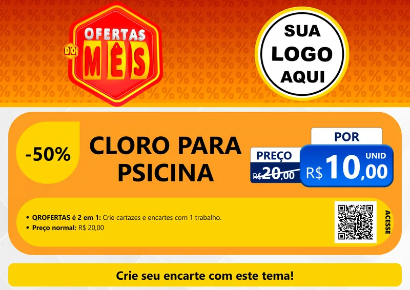 Modelo de Cartaz para Cartaz A4 Horizontal com o tema Ofertas do Mês para Produtos para Piscina