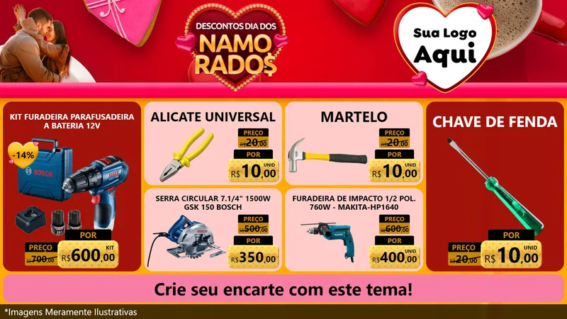 Modelo de TV para TV Horizontal com o tema Descontos Dia dos Namorados para Maquinas e Ferramentas