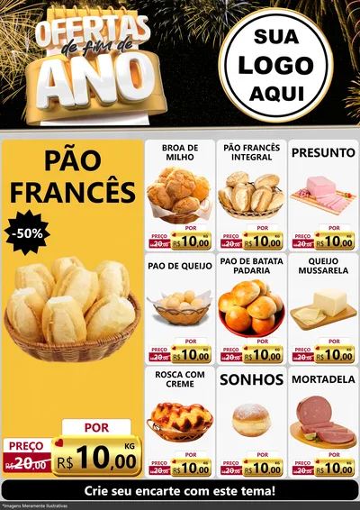 Modelo de Encarte para Encarte A4 Vertical com o tema Ofertas de Fim de Ano para Padaria