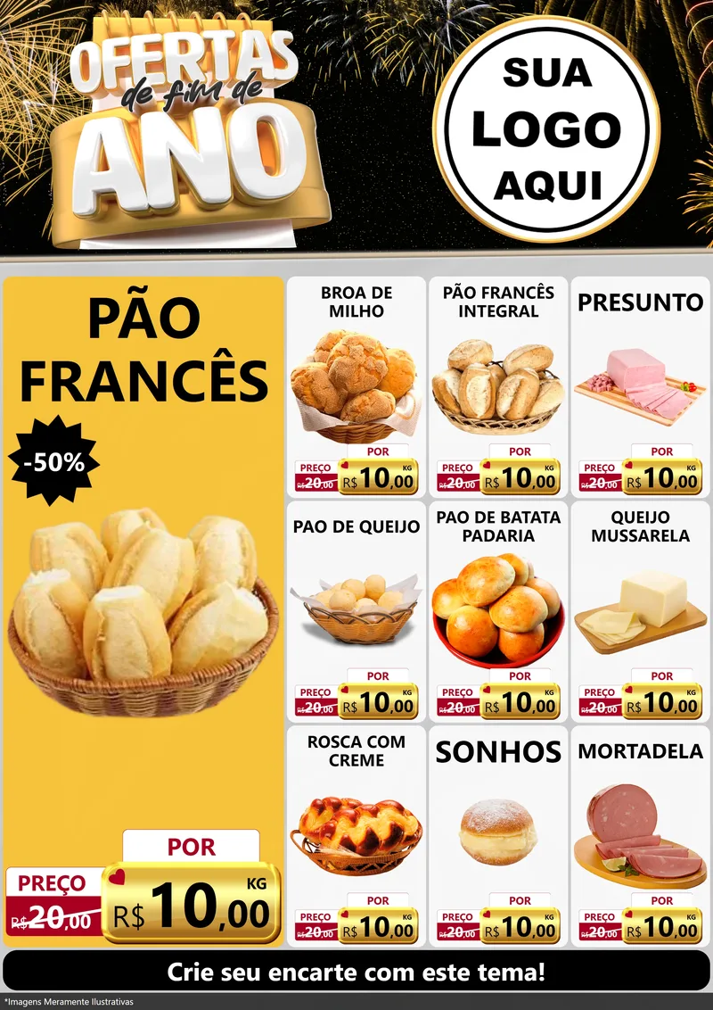 Modelo de Encarte para Encarte A4 Vertical com o tema Ofertas de Fim de Ano para Padaria