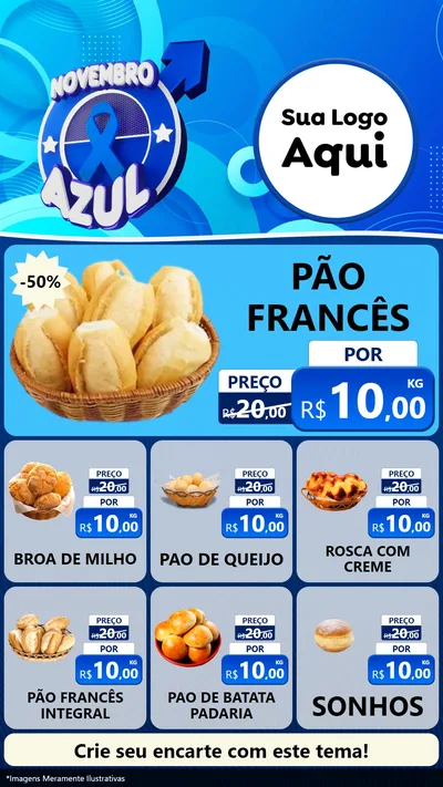 Modelo de Rede Social para Stories com o tema Novembro Azul para Padaria