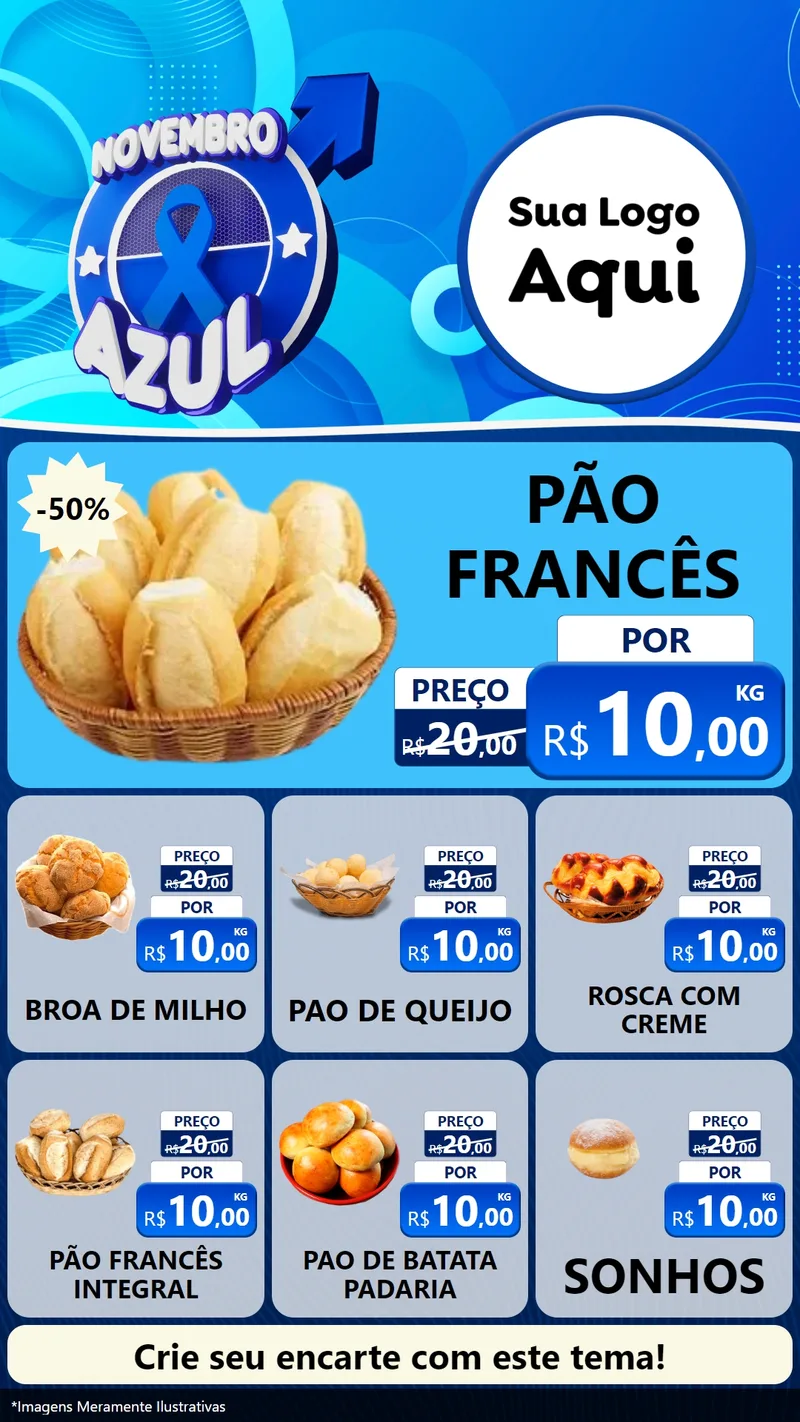 Modelo de Rede Social para Stories com o tema Novembro Azul para Padaria