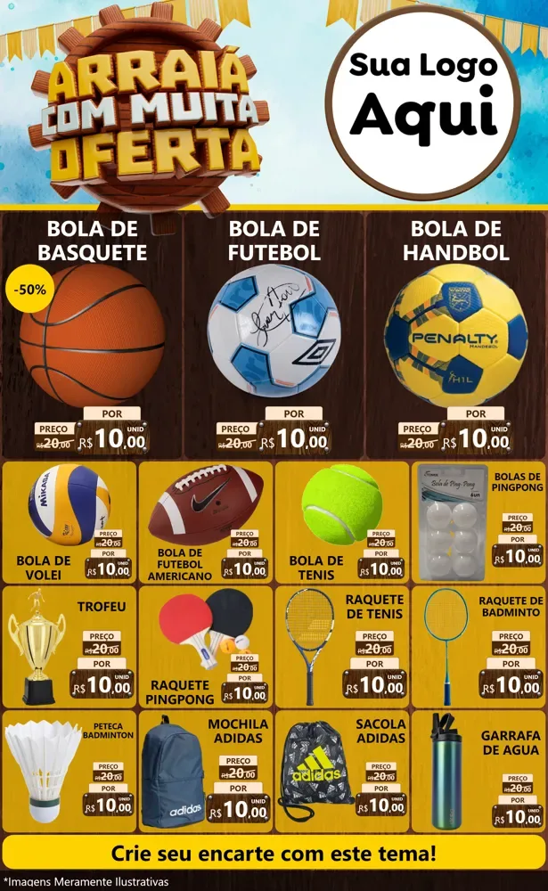 Modelo de Encarte para Encarte Grande com o tema Ofertas de São João - Junina para Artigos Esportivos