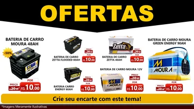 Modelo de TV para TV Horizontal com o tema Ofertas Preto e Vermelho Cartaz para Baterias Elétricas