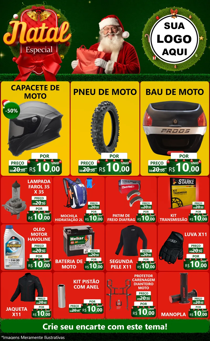 Modelo de Encarte para Encarte Grande com o tema Natal Especial para Moto peças