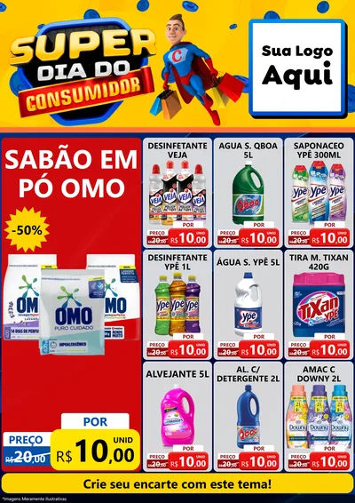 Modelo de Encarte para Encarte A4 Vertical com o tema Super Dia do Consumidor para Produtos de Limpeza
