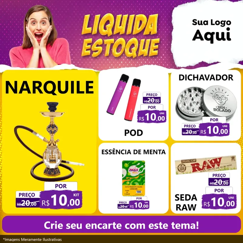 Modelo de Rede Social para Feed Facebook com o tema Liquida estoque para Tabacaria