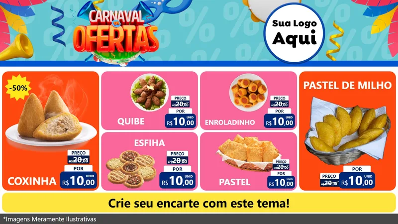 Modelo de TV para TV Horizontal com o tema Carnaval de Ofertas para Salgadaria