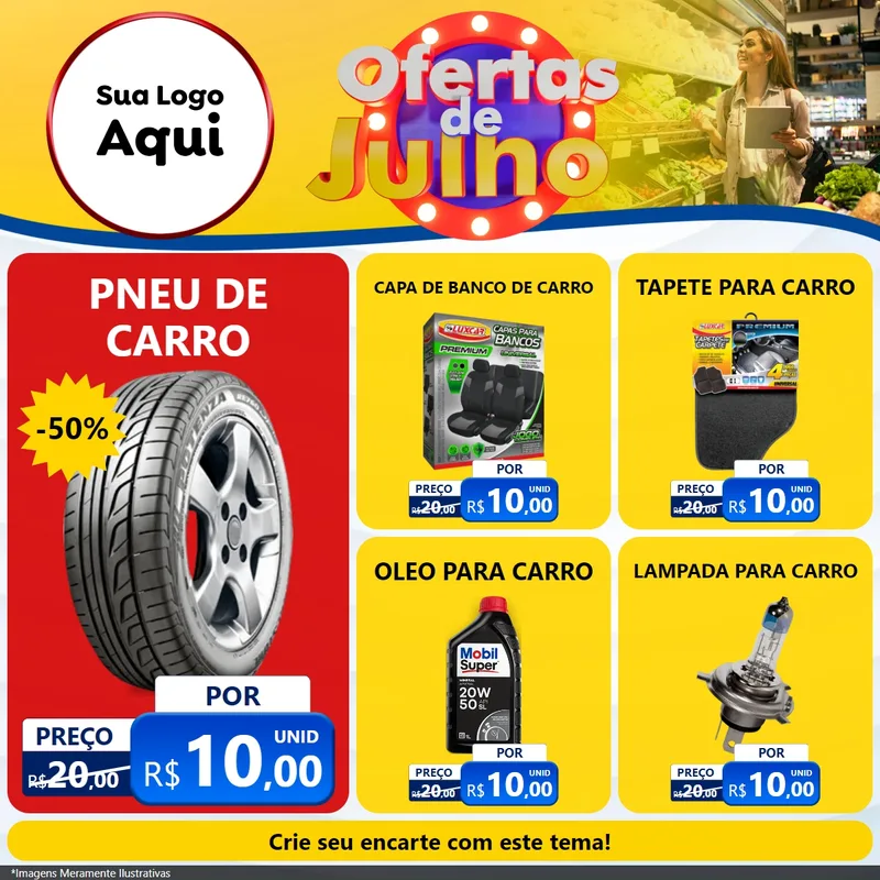 Modelo de Rede Social para Feed Facebook com o tema Ofertas de Julho para Auto peças