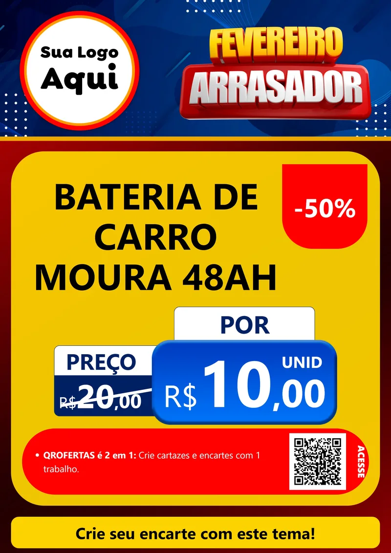 Modelo de Cartaz para Cartaz A4 Vertical com o tema Fevereiro Arrasador para Baterias Elétricas