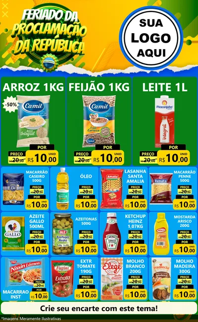 Modelo de Encarte para Encarte Grande com o tema Feriado da Proclamação da República para Supermercado